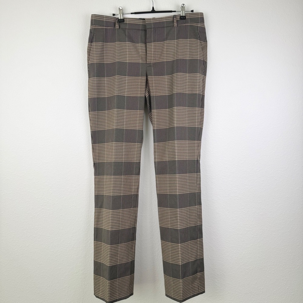 Zara Plaid Trousers Women Size M Brown Excellent Office Preppy Chic Pants
